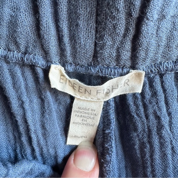 Eileen Fisher Blue Organic Cotton Gauze Wide-Leg Pant Cropped Sz L 22” Inseam - Picture 12 of 13